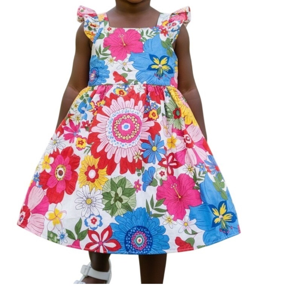 Counting Daisies Girls 5T Retro Floral Ruffle Strap‎ Sundress Spring Easter